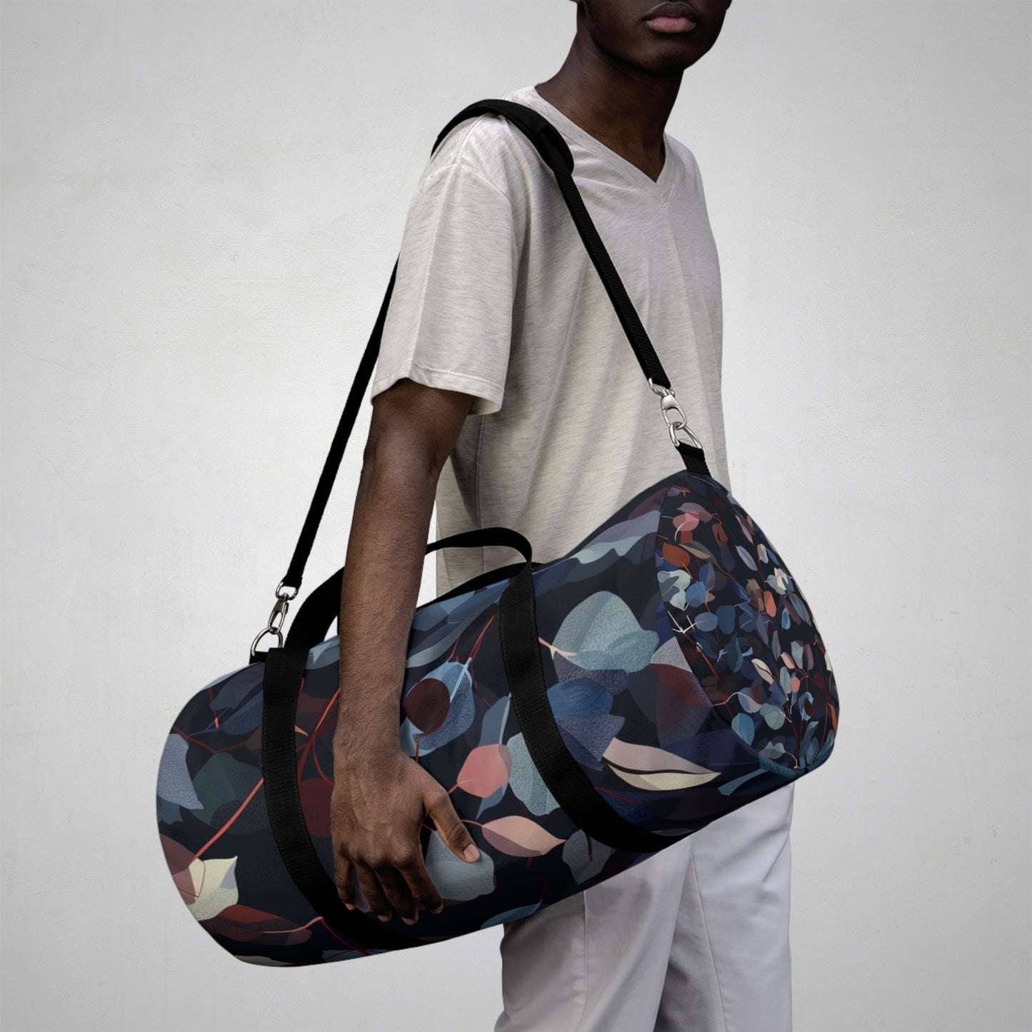 Dark Leaf Print Duffel Bag