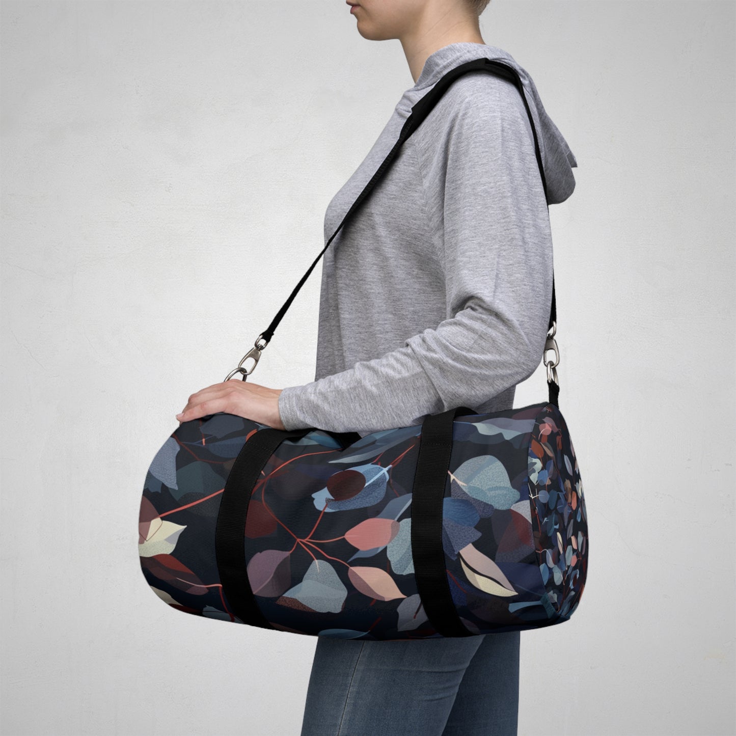 Dark Leaf Print Duffel Bag